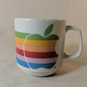 RARE Vintage Apple Macintosh Rainbow Mug Mac Ceramic Computer 80s Lisa Era Logo
